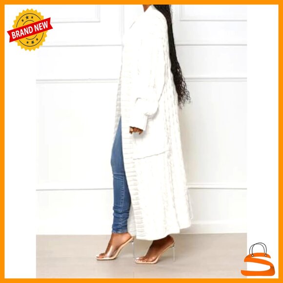 Oversized Cable Knit Maxi Cardigan Chunky Knit Loose Fit Ankle Length - Picture 2 of 6